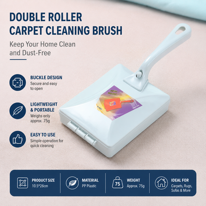 Blue Double Roller Cleaning Brush - PP Material, Sealed Dustpan Design with Detachable Rollers - Lightweight Carpet Sofa Bed Sweeper for Pet Hair and Crumbs