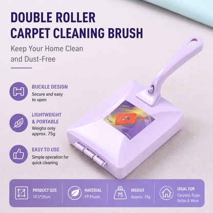 Purple Double Roller Cleaning Brush - PP Material, Sealed Dustpan Design with Detachable Rollers - Lightweight Carpet Sofa Bed Sweeper for Pet Hair and Crumbs