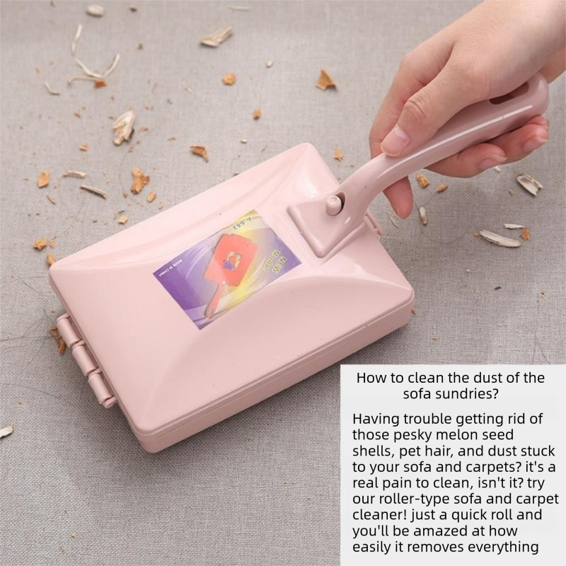 Purple Double Roller Cleaning Brush - PP Material, Sealed Dustpan Design with Detachable Rollers - Lightweight Carpet Sofa Bed Sweeper for Pet Hair and Crumbs