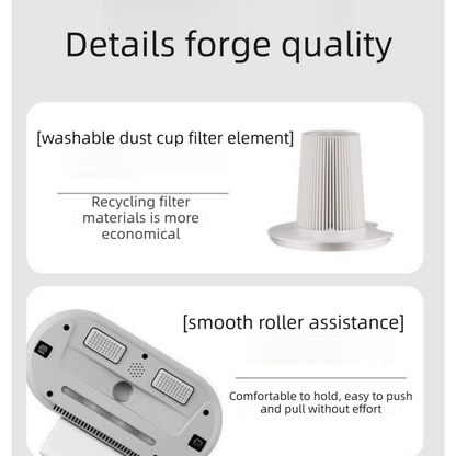 Winter Cleaning Kit White Wireless Dust Mite Vacuum and Beige Double Roller Carpet Brush Combo - UV Light, 500ml Dust Cup, Hot Air Drying, Lightweight PP Carpet Brush for Bed, Sofa and Floor Cleaning
