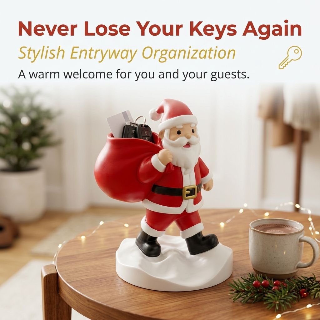 Santa Claus Resin Storage Ornament - 15cm Festive Desktop Organiser with Sack Holder for Pens, Keys and Small Items - Holiday Home and Office Decor