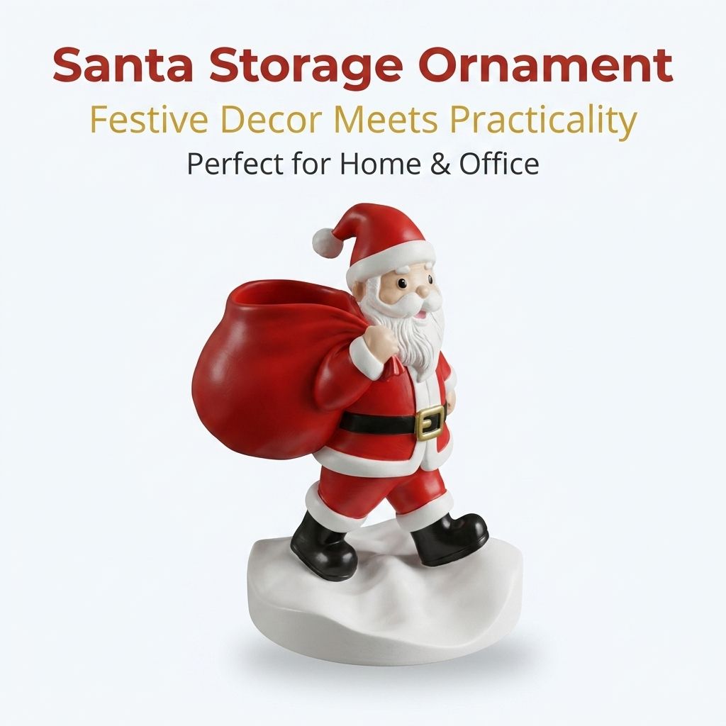 Santa Claus Resin Storage Ornament - 15cm Festive Desktop Organiser with Sack Holder for Pens, Keys and Small Items - Holiday Home and Office Decor