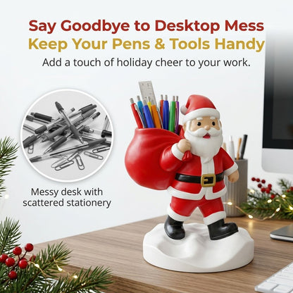 Santa Claus Resin Storage Ornament - 15cm Festive Desktop Organiser with Sack Holder for Pens, Keys and Small Items - Holiday Home and Office Decor