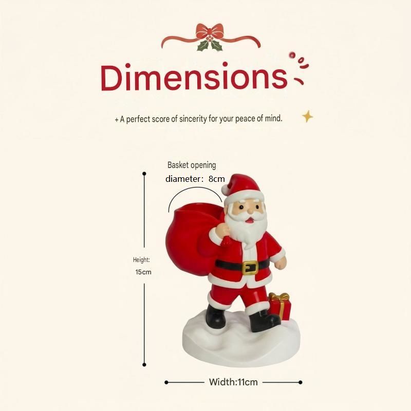 Santa Claus Resin Storage Ornament - 15cm Festive Desktop Organiser with Sack Holder for Pens, Keys and Small Items - Holiday Home and Office Decor