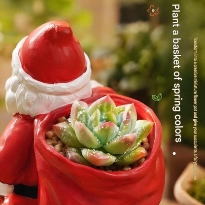 Santa Claus Resin Storage Ornament - 15cm Festive Desktop Organiser with Sack Holder for Pens, Keys and Small Items - Holiday Home and Office Decor