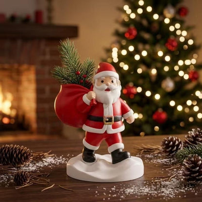 Santa Claus Resin Storage Ornament - 15cm Festive Desktop Organiser with Sack Holder for Pens, Keys and Small Items - Holiday Home and Office Decor