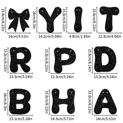 Golden Glitter Happy Birthday Banner and Cake Topper Set - Bow Decoration Birthday Party , Hanging Bunting with Sticks and Tape for Home Celebration