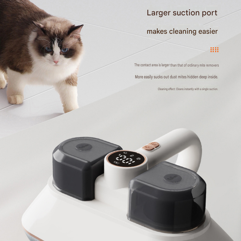 White Wireless Handheld Mite Remover Vacuum - Dual Cup Strong Suction UV Sterilization High Frequency Tapping Portable Bed Sofa Cleaner for Home