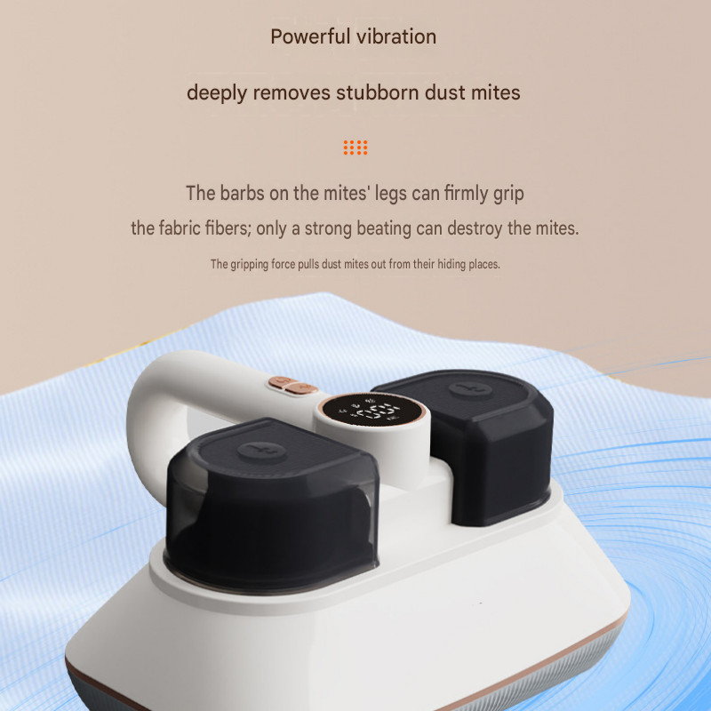 White Wireless Handheld Mite Remover Vacuum - Dual Cup Strong Suction UV Sterilization High Frequency Tapping Portable Bed Sofa Cleaner for Home