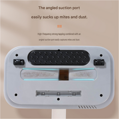 White Wireless Handheld Mite Remover Vacuum - Dual Cup Strong Suction UV Sterilization High Frequency Tapping Portable Bed Sofa Cleaner for Home