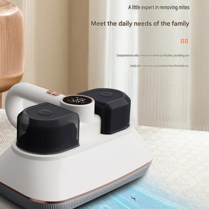 White Wireless Handheld Mite Remover Vacuum - Dual Cup Strong Suction UV Sterilization High Frequency Tapping Portable Bed Sofa Cleaner for Home