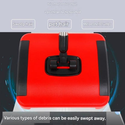 Red Manual Carpet Sweeper with Triple Roller Brushes - Non-Electric Push Broom for Pet Hair, Lightweight Floor Cleaner with Detachable Handle and Large Dustbin