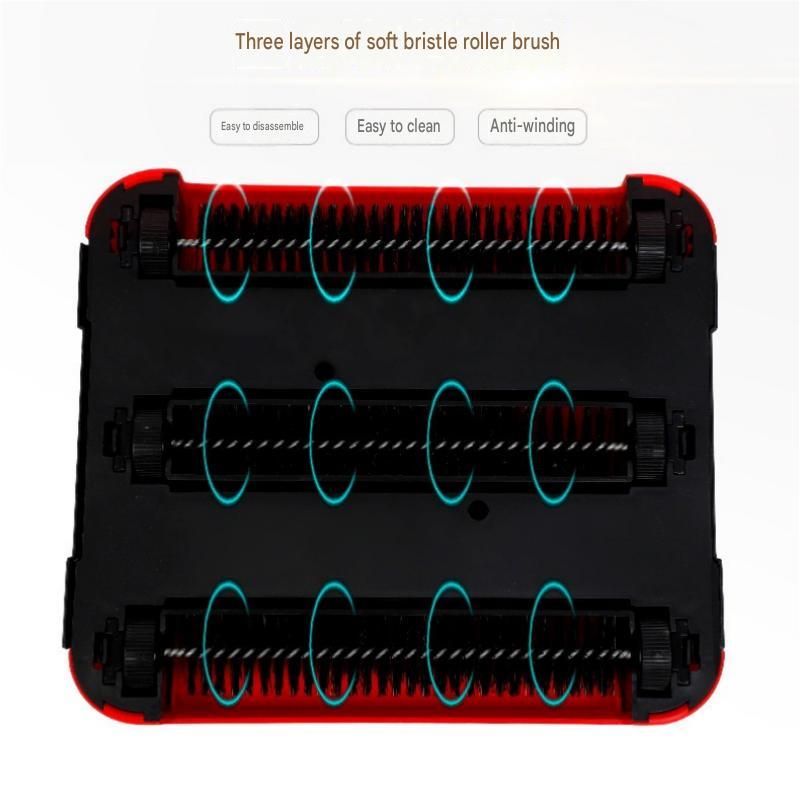 White Wireless Handheld Mite Remover and Red Manual Carpet Sweeper Combo - Dual Cup Strong Suction UV Sterilization High Frequency Tapping Portable Bed Sofa Cleaner with Triple Roller Brush carpet Push Broom for Pet Hair and small fragments