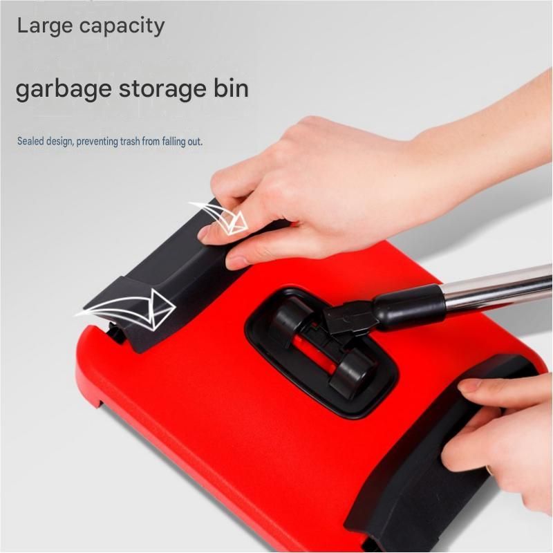 White Wireless Handheld Mite Remover and Red Manual Carpet Sweeper Combo - Dual Cup Strong Suction UV Sterilization High Frequency Tapping Portable Bed Sofa Cleaner with Triple Roller Brush carpet Push Broom for Pet Hair and small fragments