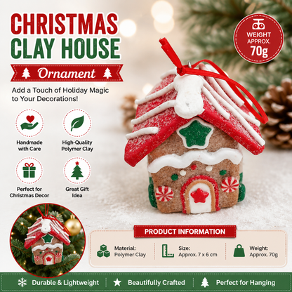 Dual-Candy Style Gingerbread House Christmas Tree Ornament - Made of polymer clay with snowflake details, perfect for Christmas decorations, suitable for home and window displays