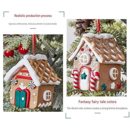 Green Eaves Style Gingerbread House Christmas Tree Ornament - Made of polymer clay with snowflake details, perfect for Christmas decorations, suitable for home and window displays