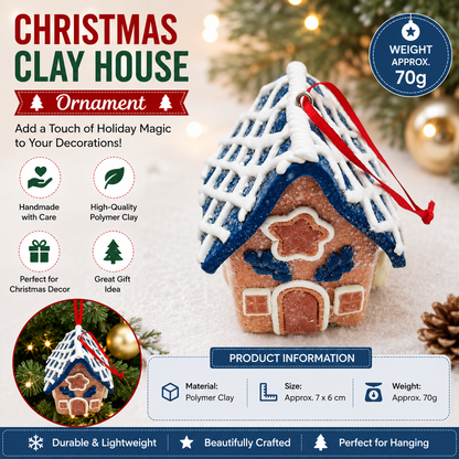 Blue Eaves Style Gingerbread House Christmas Tree Ornament - Made of polymer clay with snowflake details, perfect for Christmas decorations, suitable for home and window displays