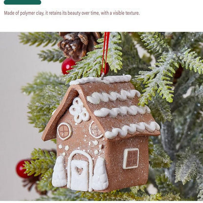 Blue Eaves Style Gingerbread House Christmas Tree Ornament - Made of polymer clay with snowflake details, perfect for Christmas decorations, suitable for home and window displays