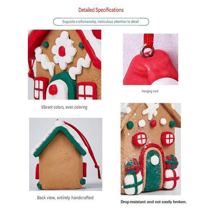 Blue Eaves Style Gingerbread House Christmas Tree Ornament - Made of polymer clay with snowflake details, perfect for Christmas decorations, suitable for home and window displays