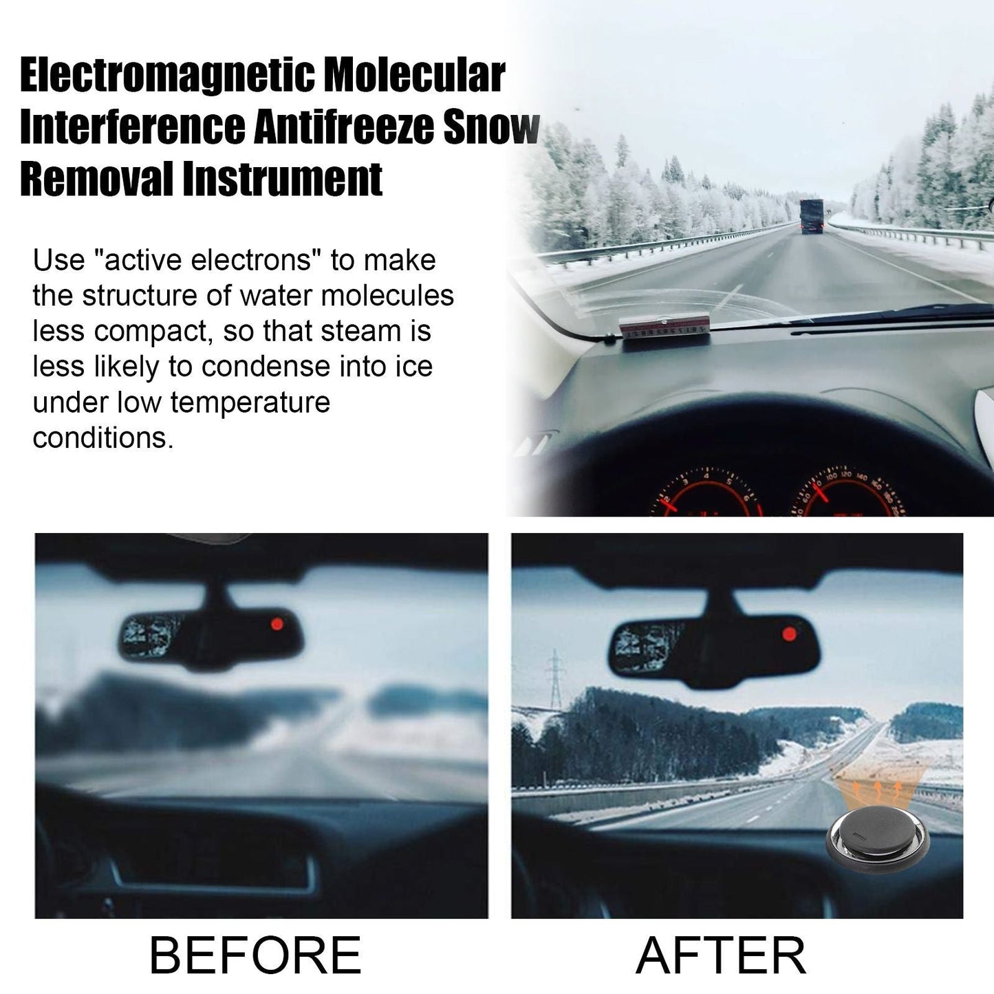 Electromagnetic Car Ice Remover - Solar Powered Molecular Interference De-icer for Windshield Frost and Snow Prevention, Compact Portable Dashboard Gadget for Winter Driving Safety