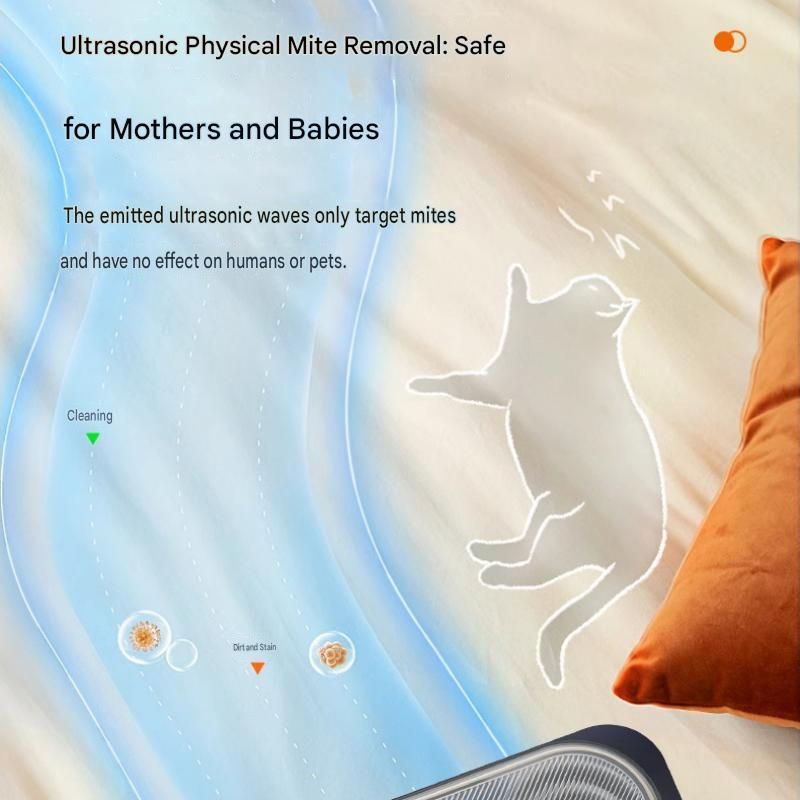 White Cordless UV-C Mite Remover Vacuum - 400ml Dust Cup, High-Frequency Tapping, Ergonomic Handle, Deep Cleaning for Bedding carpet Sofa Pet Hair
