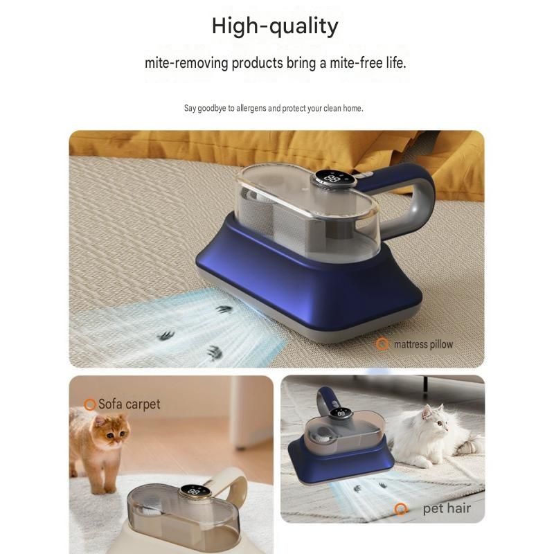 White Cordless UV-C Mite Remover Vacuum - 400ml Dust Cup, High-Frequency Tapping, Ergonomic Handle, Deep Cleaning for Bedding carpet Sofa Pet Hair