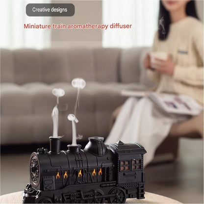 Black Retro Train Aromatherapy Humidifier - 300ml Ultrasonic Cool Mist Diffuser with Jellyfish Smoke Ring, LED Night Light  for Bedroom Office Desk Decor
