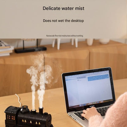 Black Retro Train Aromatherapy Humidifier - 300ml Ultrasonic Cool Mist Diffuser with Jellyfish Smoke Ring, LED Night Light  for Bedroom Office Desk Decor