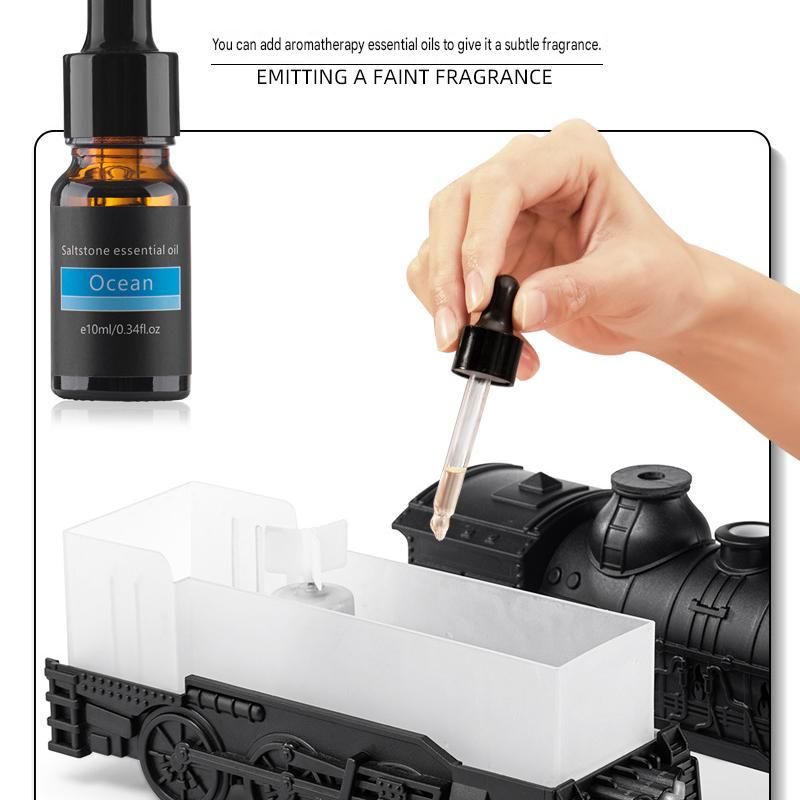 Black Retro Train Aromatherapy Humidifier - 300ml Ultrasonic Cool Mist Diffuser with Jellyfish Smoke Ring, LED Night Light  for Bedroom Office Desk Decor