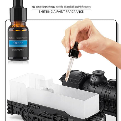 Black Retro Train Aromatherapy Humidifier - 300ml Ultrasonic Cool Mist Diffuser with Jellyfish Smoke Ring, LED Night Light  for Bedroom Office Desk Decor