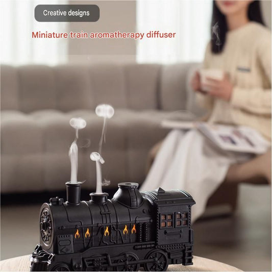White Retro Train Aromatherapy Humidifier - 300ml Ultrasonic Cool Mist Diffuser with Jellyfish Smoke Ring, LED Night Light  for Bedroom Office Desk Decor