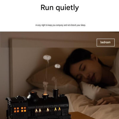 White Retro Train Aromatherapy Humidifier - 300ml Ultrasonic Cool Mist Diffuser with Jellyfish Smoke Ring, LED Night Light  for Bedroom Office Desk Decor