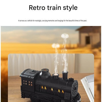 White Retro Train Aromatherapy Humidifier - 300ml Ultrasonic Cool Mist Diffuser with Jellyfish Smoke Ring, LED Night Light  for Bedroom Office Desk Decor