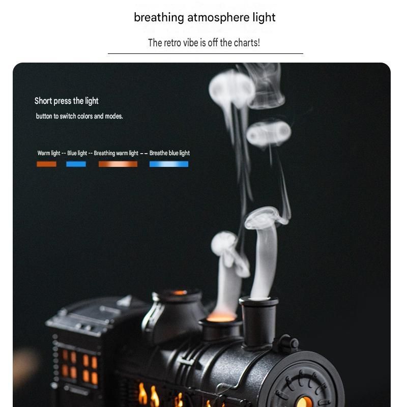 Green Retro Train Aromatherapy Humidifier - 300ml Ultrasonic Cool Mist Diffuser with Jellyfish Smoke Ring, LED Night Light  for Bedroom Office Desk Decor