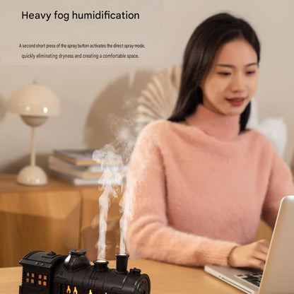 Silvery Retro Train Aromatherapy Humidifier - 300ml Ultrasonic Cool Mist Diffuser with Jellyfish Smoke Ring, LED Night Light  for Bedroom Office Desk Decor