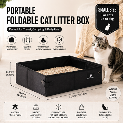 Black Small size Portable Foldable Cat Litter Box - Oxford Fabric Waterproof pet Travel Toilet with High Walls, Lightweight 350g Design for Road Trips Camping and Pet Transport