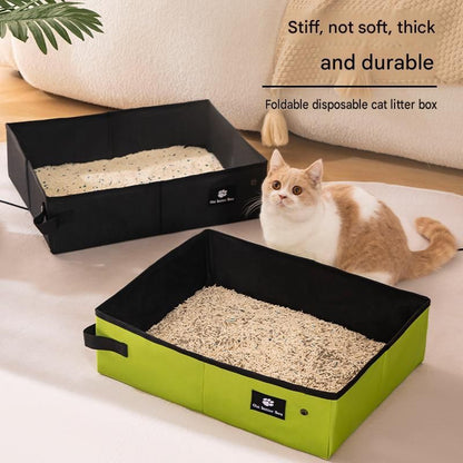 Black Small size Portable Foldable Cat Litter Box - Oxford Fabric Waterproof pet Travel Toilet with High Walls, Lightweight 350g Design for Road Trips Camping and Pet Transport