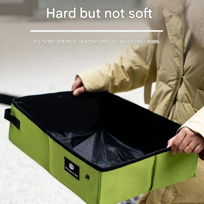 Black Small size Portable Foldable Cat Litter Box - Oxford Fabric Waterproof pet Travel Toilet with High Walls, Lightweight 350g Design for Road Trips Camping and Pet Transport
