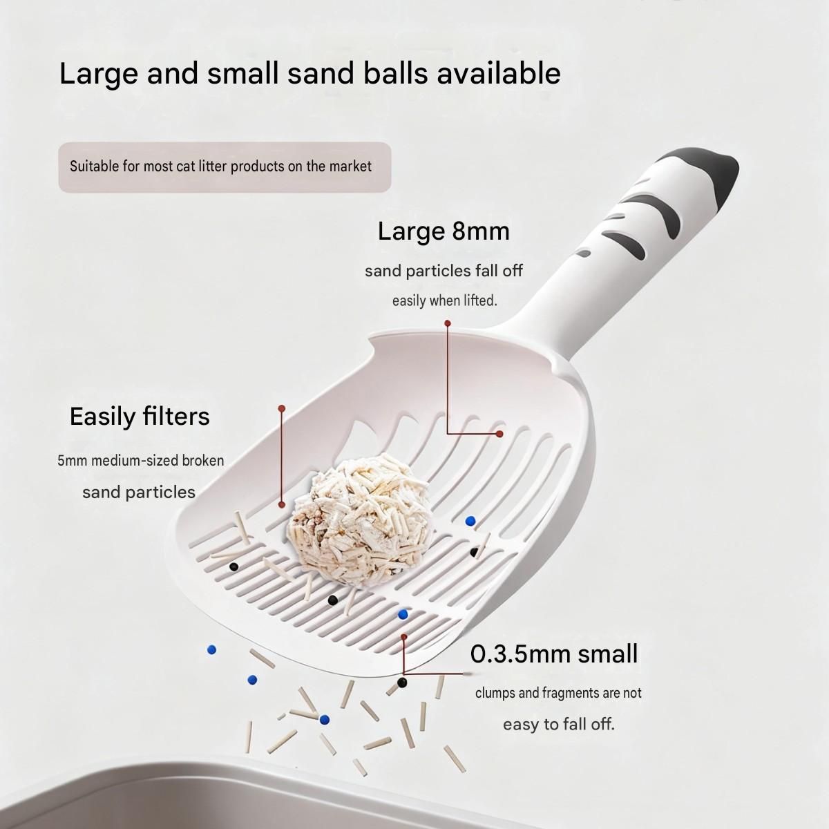 White Large-surface cat litter scoopâ€”made of PP material, featuring a fine-mesh design and an ergonomic handle; 28 cm in length. Suitable for tofu litter and clumping litter; an easy-to-clean tool for clearing away pet waste