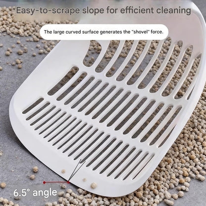 White Large-surface cat litter scoopâ€”made of PP material, featuring a fine-mesh design and an ergonomic handle; 28 cm in length. Suitable for tofu litter and clumping litter; an easy-to-clean tool for clearing away pet waste