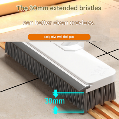 White Long Handle Floor Scrubber Brush - Stainless Steel and PP with Silicone Squeegee, 125cm Length, for Bathroom Tile Grout and Carpet Cleaning