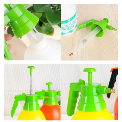2L Orange Pressure Sprayer - PP Plastic Garden Watering Can with Adjustable Brass Nozzle, Hand Pump for Plants and Home Cleaning