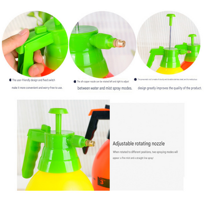 Home Closed Room Dust Cleaning Essentials Bundle - Green grass and small white flower pattern Waterproof Apron, White Long Handle Floor Scrubber Brush,Orange 3L Pressure Sprayer - Multi Purpose Household Kit for Kitchen, Bathroom and Garden Care
