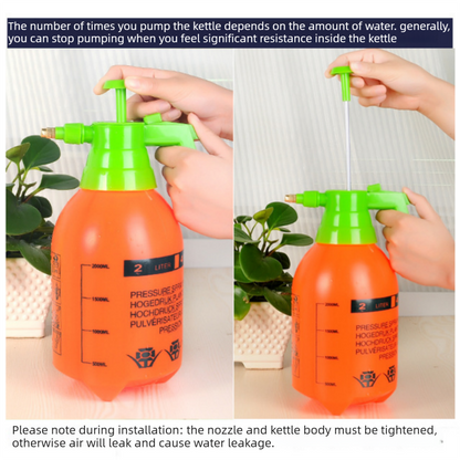 Home Closed Room Dust Cleaning Essentials Bundle - Green grass and small white flower pattern Waterproof Apron, White Long Handle Floor Scrubber Brush,Orange 3L Pressure Sprayer - Multi Purpose Household Kit for Kitchen, Bathroom and Garden Care