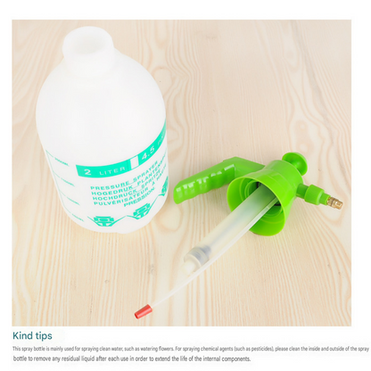 Home Closed Room Dust Cleaning Essentials Bundle - Green grass and small white flower pattern Waterproof Apron, White Long Handle Floor Scrubber Brush,Orange 3L Pressure Sprayer - Multi Purpose Household Kit for Kitchen, Bathroom and Garden Care