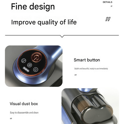 Visualized dust box White Wireless UV Mite Remover Vacuum - 10000Pa Strong Suction, High Frequency Tapping, Washable HEPA Filter, Carpet Mite Removerï¼ŒLightweight Handheld Cleaner for Bed Sofa Pet Hair