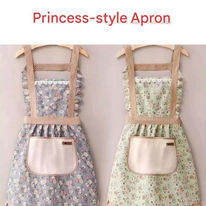 Floral Canvas Pink Kitchen Apron - Waterproof Oil-Resistant with Hand-Wipe Pocket, Adjustable Back Tie and Wide Shoulder Straps for Cooking Baking and Home Cleaning