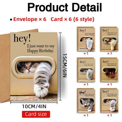 Cute Cat and Dog Birthday Card Set - 6 Assorted Greeting Cards with Envelopes, Funny Animal Design for Friends Family Pet Lovers Gift Ready