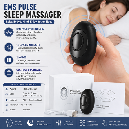 Black Portable EMS Pulse Sleep Aid Device - 15 Adjustable Levels, Dual Mode Handheld Relaxation Tool for Stress Relief and Better Sleep Quality