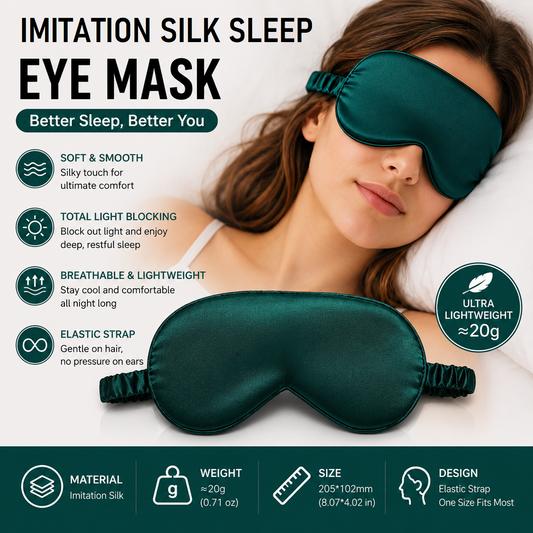 Green Imitation Silk Sleep Eye Mask - Soft Breathable Light Blocking Design with Elastic Strap for Travel, Nap, and Night Sleep Comfort